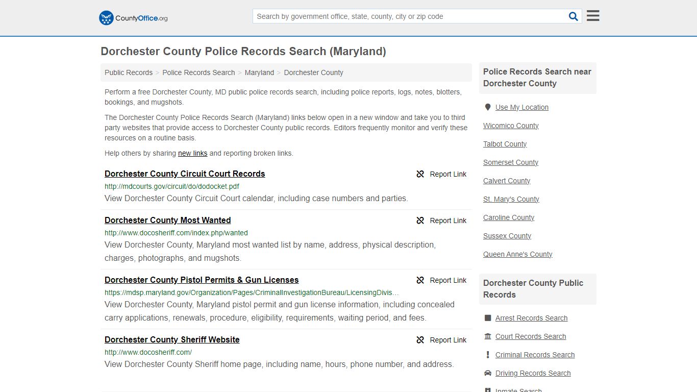 Dorchester County Police Records Search (Maryland) - County Office
